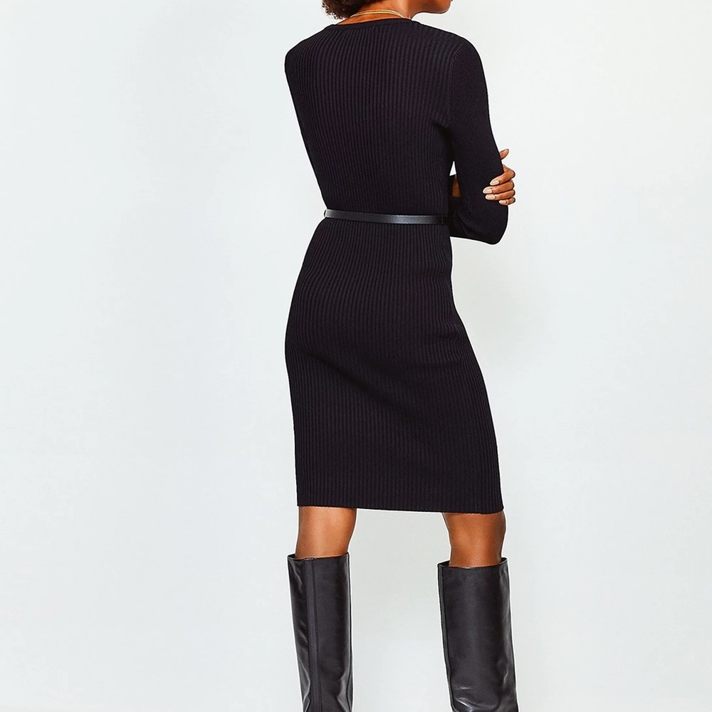 Navy Knitted Rib Dress - Picture 4 of 4